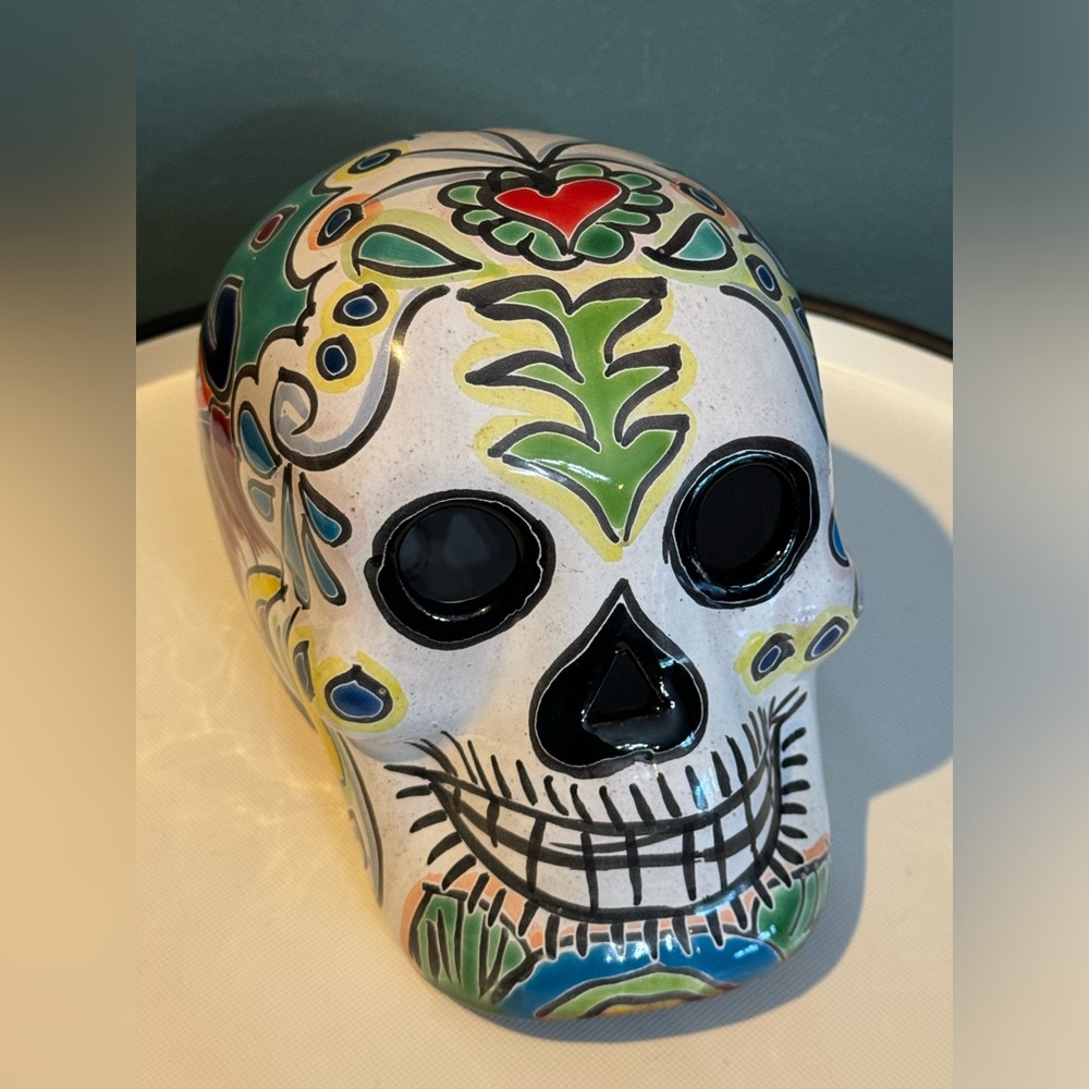 Calavera Chica de Talavera Small Skull Handmade Mexican Pottery 5” x 6"